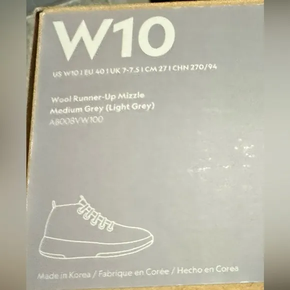 Allbirds merino wool high top sneakers, water repellent, size 10 NIB Grey womens